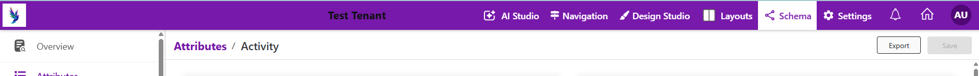 An Attribute's view/edit page, with a single Export button