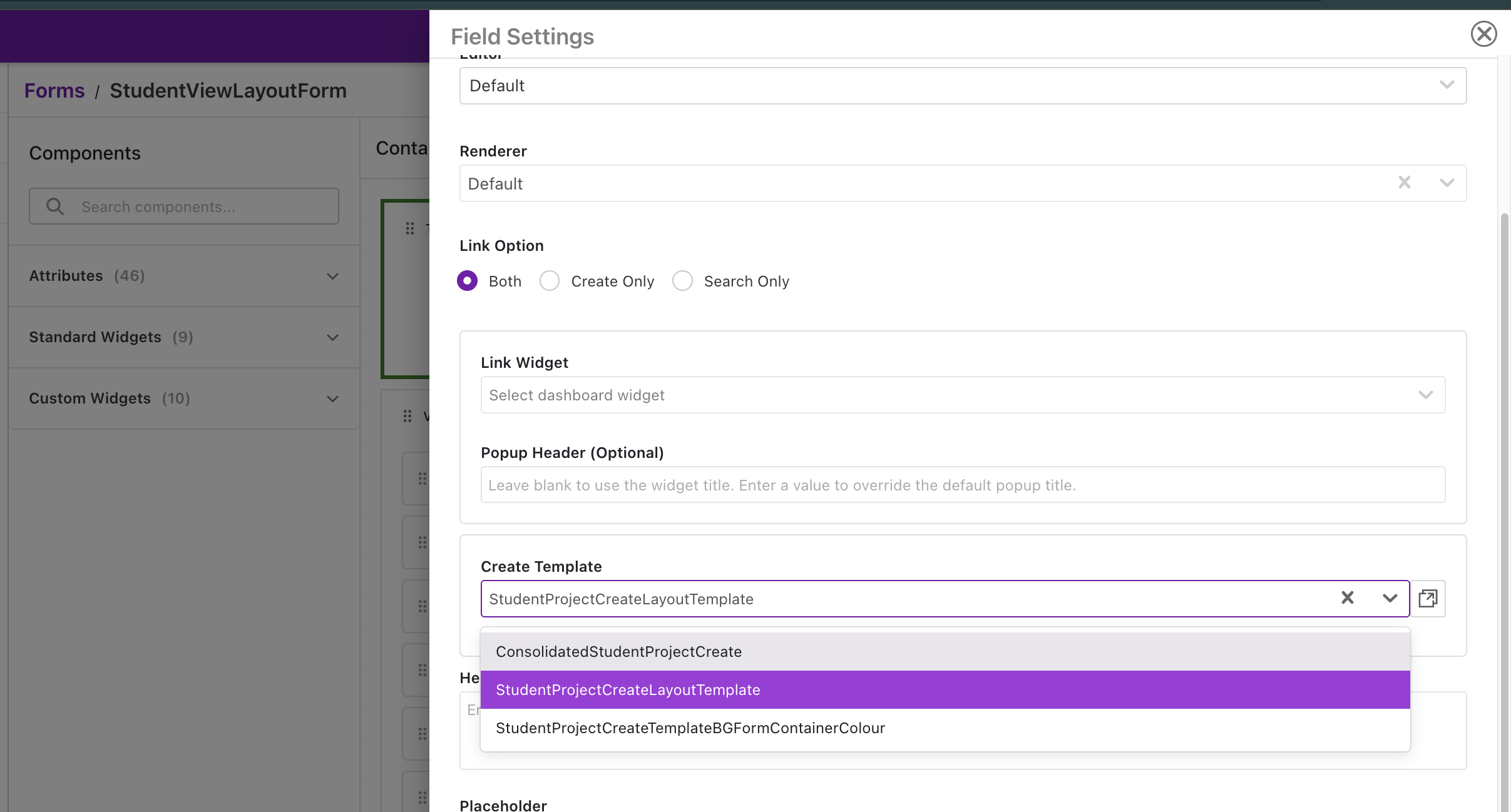 Link Options in Reference Attribute
