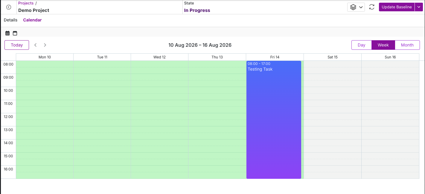 Calendar widget final view