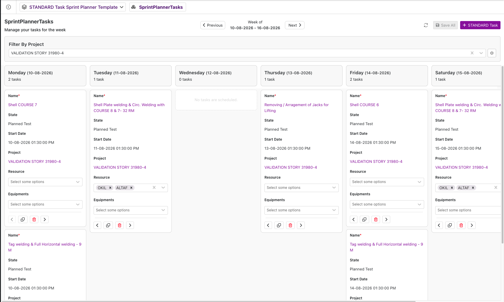 Sprint Planner board