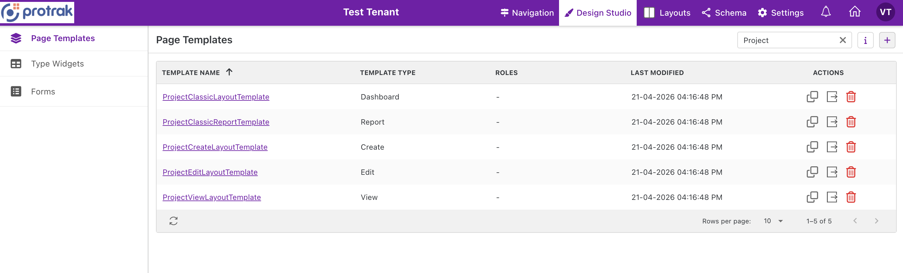 Page Templates grid