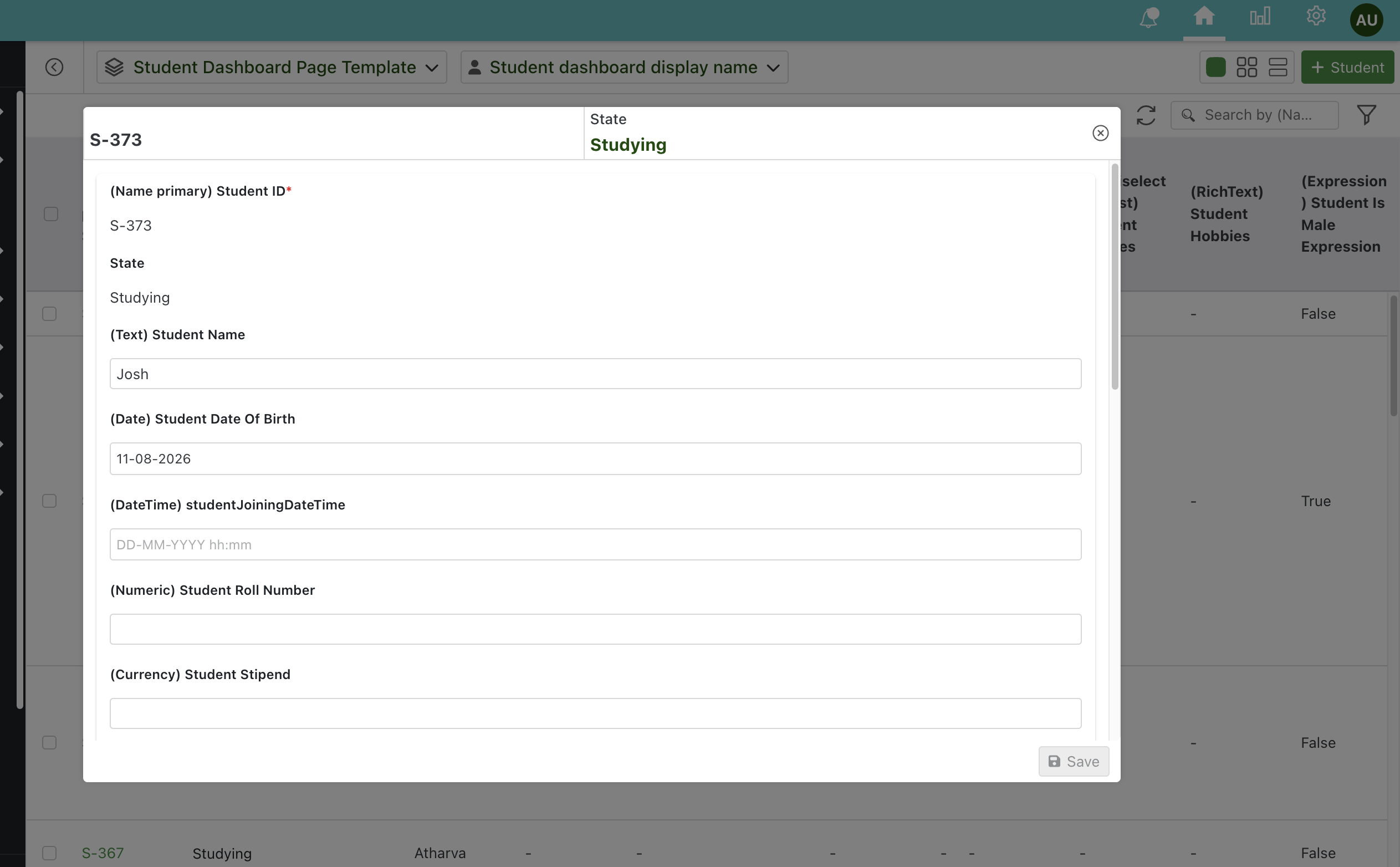 Dashboard Quick Edit Default popup