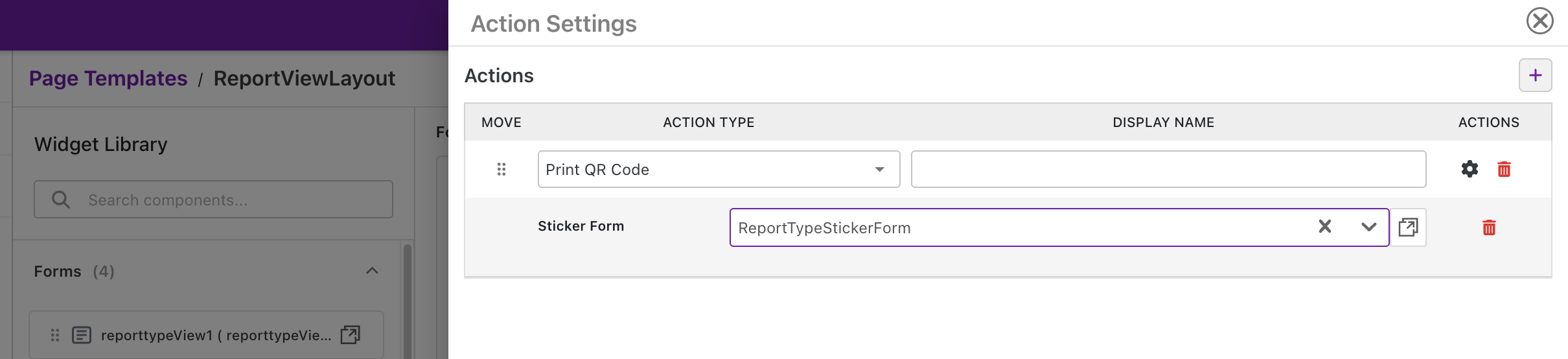 Print QR Code - View template action