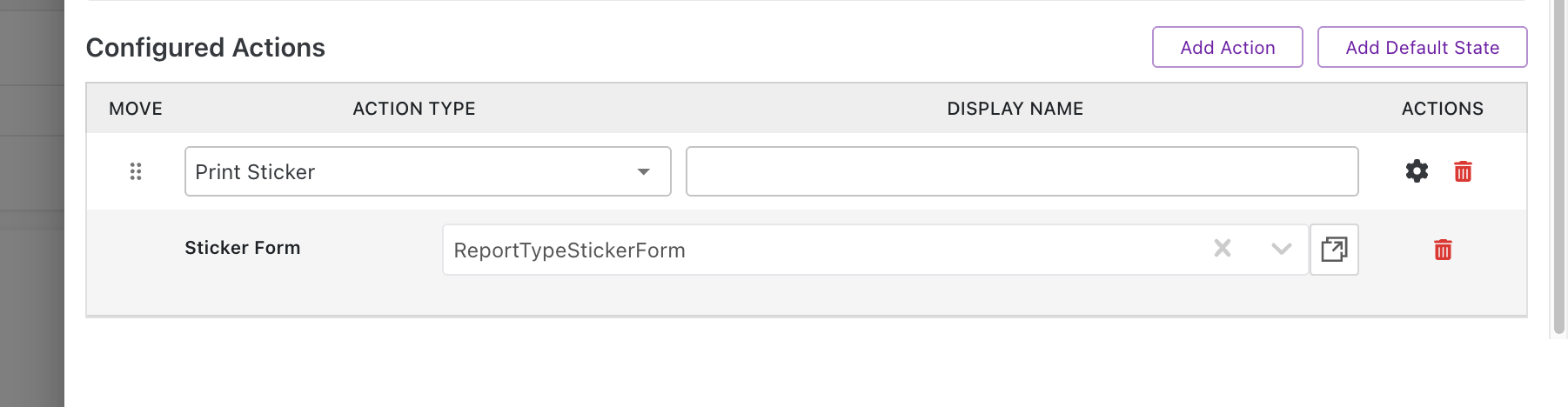 Print Sticker Dashboard action